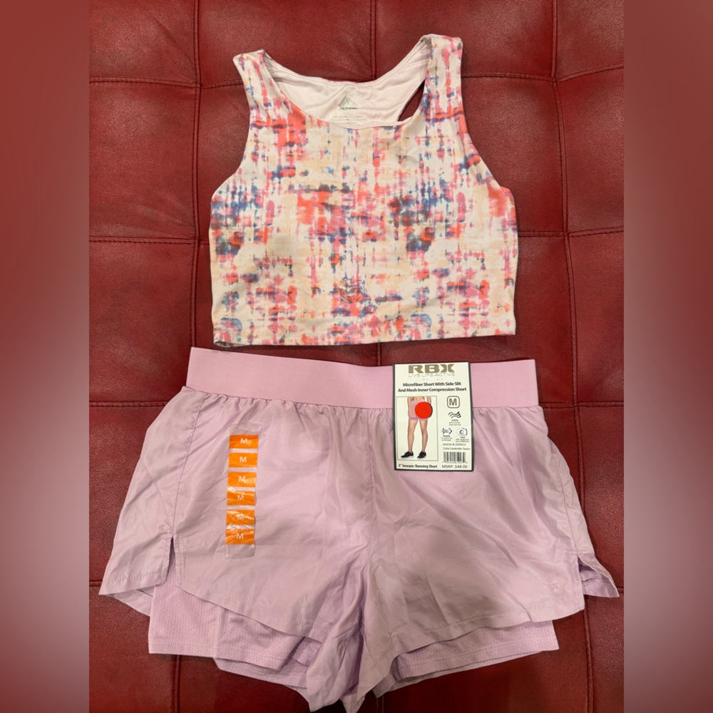 RBX Crop Tye Dye Workout Shirt with Microfiber Short